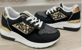 Damessneakers - blingbling sneakers - zwart - goud - lage sneakers