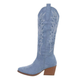 Cowboylaarzen - blauw - suedine