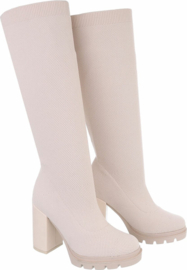 Stretch laarzen - soklaarzen - lange laarzen - ecru - beige - textiel