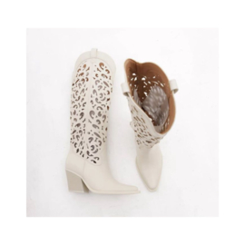 ZoeZo Design - laarzen - cowboylaarzen - cremé/ecru - hakhoogte 7 cm - imitatieleer