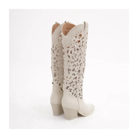 ZoeZo Design - laarzen - cowboylaarzen - cremé/ecru - hakhoogte 7 cm - imitatieleer