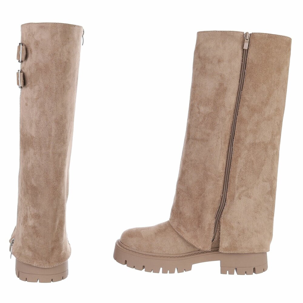 kaplaarzen - suedine - khaki - lange laars - lage hak