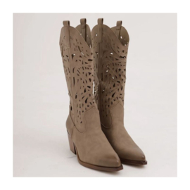 ZoeZo Design - laarzen - cowboylaarzen - taupe - hakhoogte 6 cm - suedine