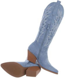 Cowboylaarzen - blauw - suedine