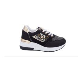 Damessneakers - blingbling sneakers - zwart - goud - lage sneakers