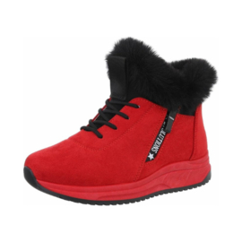 Hoge sneaker - bonte gevoerde sneaker - rood suedine - damessneaker