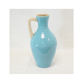 ZoeZo Design - vaas - kruik - blauw - ecru - aardewerk - H24 x Ø 13 cm - niet waterdicht