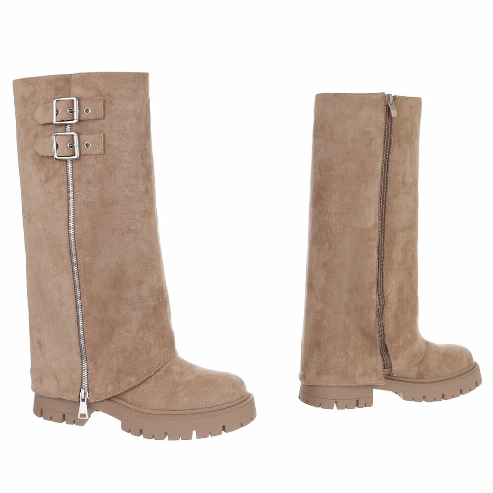 kaplaarzen - suedine - khaki - lange laars - lage hak