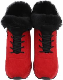 Hoge sneaker - bonte gevoerde sneaker - rood suedine - damessneaker