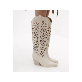 ZoeZo Design - laarzen - cowboylaarzen - cremé/ecru - hakhoogte 7 cm - imitatieleer