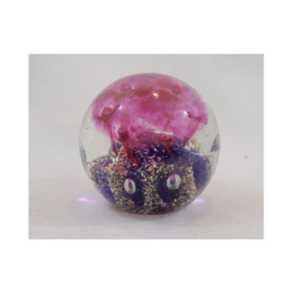 ZoeZo Design - Presse Papier - paars - glitter - roze - glas - decoratie Ø 7 cm - Hoogte 7 cm