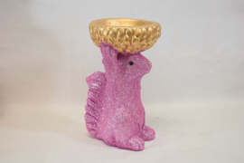 DK Design - glitter eekhoorn met schaaltje - roze - goud