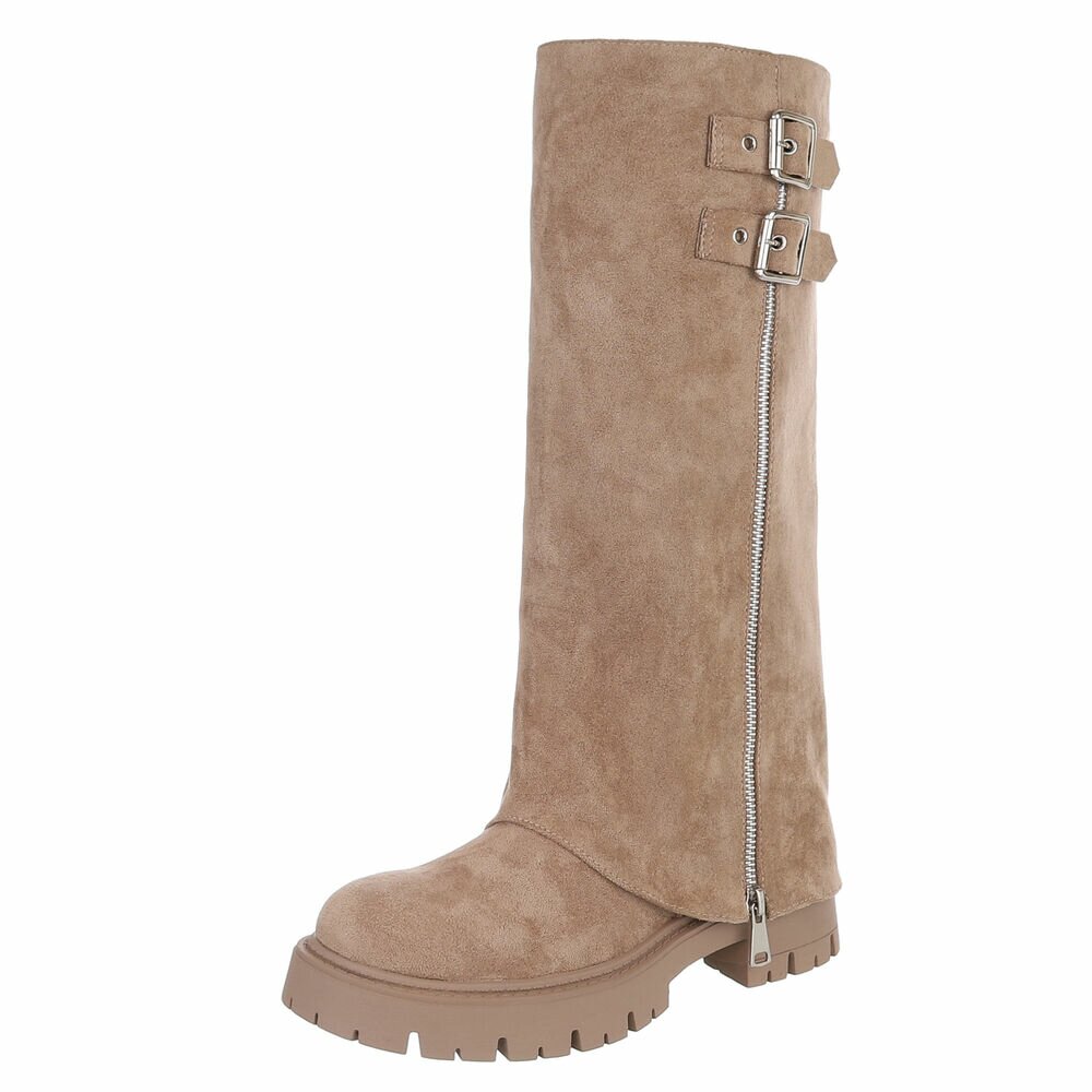 kaplaarzen - suedine - khaki - lange laars - lage hak