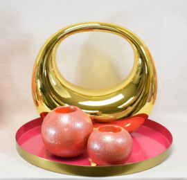 DK Design - dienblad - pink - hard roze - goud - Ø 33 cm