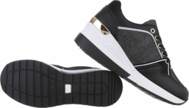 Damessneakers - glittersneakers - zwart - goud - lage sneakers
