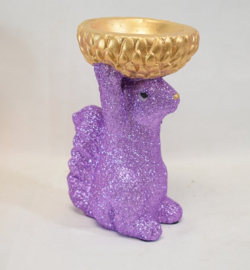 DK Design - glitter eekhoorn met schaaltje - paars - goud