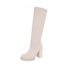 Stretch laarzen - soklaarzen - lange laarzen - ecru - beige - textiel