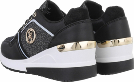 Damessneakers - glittersneakers - zwart - goud - lage sneakers