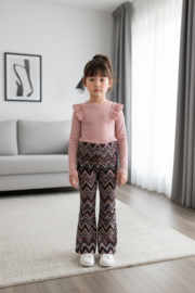 Meisjes flare broek met zigzag print roze – trendy en comfortabele broek