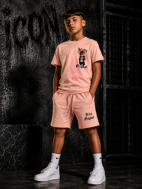 Roze jongens zomer set met teddy print voorzijde – t-shirt en short