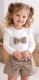 Beige meisjes setje met strik | Baby outfit