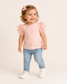 Roze Meisjes T-shirt met Strikmouwen – Trendy & Schattig