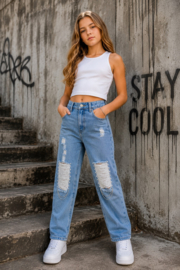 Meisjes Wide Leg Jeans Lichtblauw – Stoere Denim Look