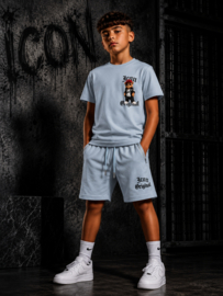Lichtblauwe jongens zomer set met teddy print – t-shirt en short