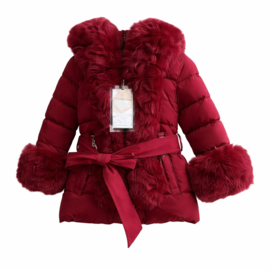 Bordeaux meisjes winterjas met bont | Luxe kinderjas