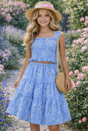 Zomer Meisjes Set Bloemen – Lichtblauw Top & Rok Set