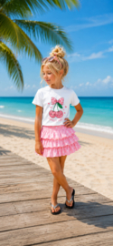 Meisjes zomer set roze kersen – T-shirt & rokje strandlook