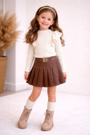 Bruin meisjes rokje met plooien – trendy lederlook rok