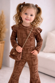 Bruin velvet meisjes setje | Baby & peuter outfit