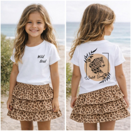 Beige meisjes zomer set met rok en t-shirt – panterprint
