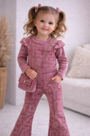 Roze velvet meisjes setje | Luxe baby outfit