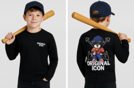 Zwart jongens longsleeve met teddy print – shirt met lange mouwen
