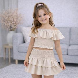 Beige Meisjes Set | Off Shoulder Top & Rokje