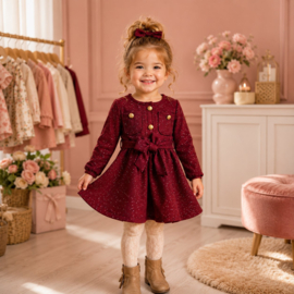 Bordeaux meisjes feestjurk met strik | Luxe kinderjurk