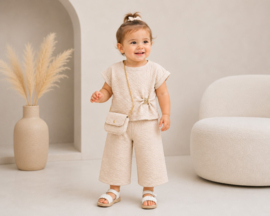 Beige Meisjes Comfy Set met Tasje – Trendy & Stijlvolle Outfit