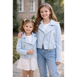 Meisjes Bikerjas Lichtblauw | Trendy Kinder Jas Leerlook