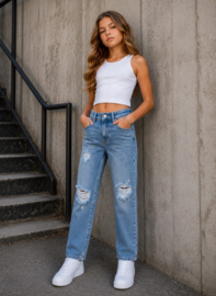 Meisjes Straight Leg Jeans Lichtblauw – Destroyed Denim