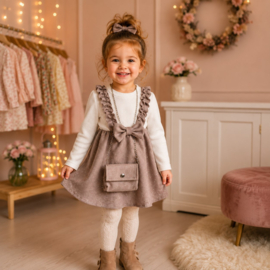 Beige glitterjurkje met trui & tas | Meisjes outfit set