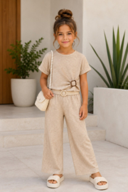 Beige Meisjes Comfy Set – Trendy & Stijlvolle Zomer Outfit
