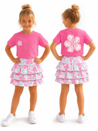 Roze meisjes set met bloemenrokje en T-shirt