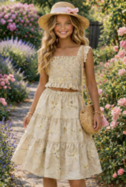 Zomer Meisjes Set Bloemen – Beige Top & Rok Set