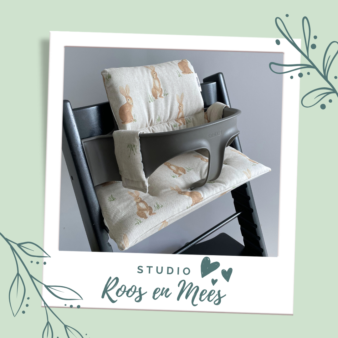 Tripp Trapp kussenset - decoratiestof - aquarel konijnen