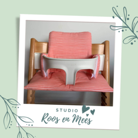 Tripp Trapp kussenset - decoratiestof - witte streep met roze