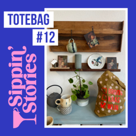 Sippin' Stories - totebag #12 - Polka Dots Gold Green
