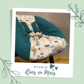 Tripp Trapp newbornset hoes - mix - dinosaurus blauw en wafelstof petrol mét bijpassende gordelhoesjes