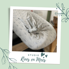 Tripp Trapp newbornset hoes - decoratiestof - zilveren waaiers op ecru